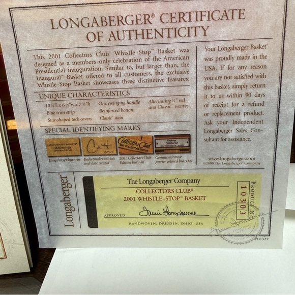 Longaberger 2001 Whistle Stop Basket Collector Club Basket Lid Combo Prot TieOn - Picture 11 of 16